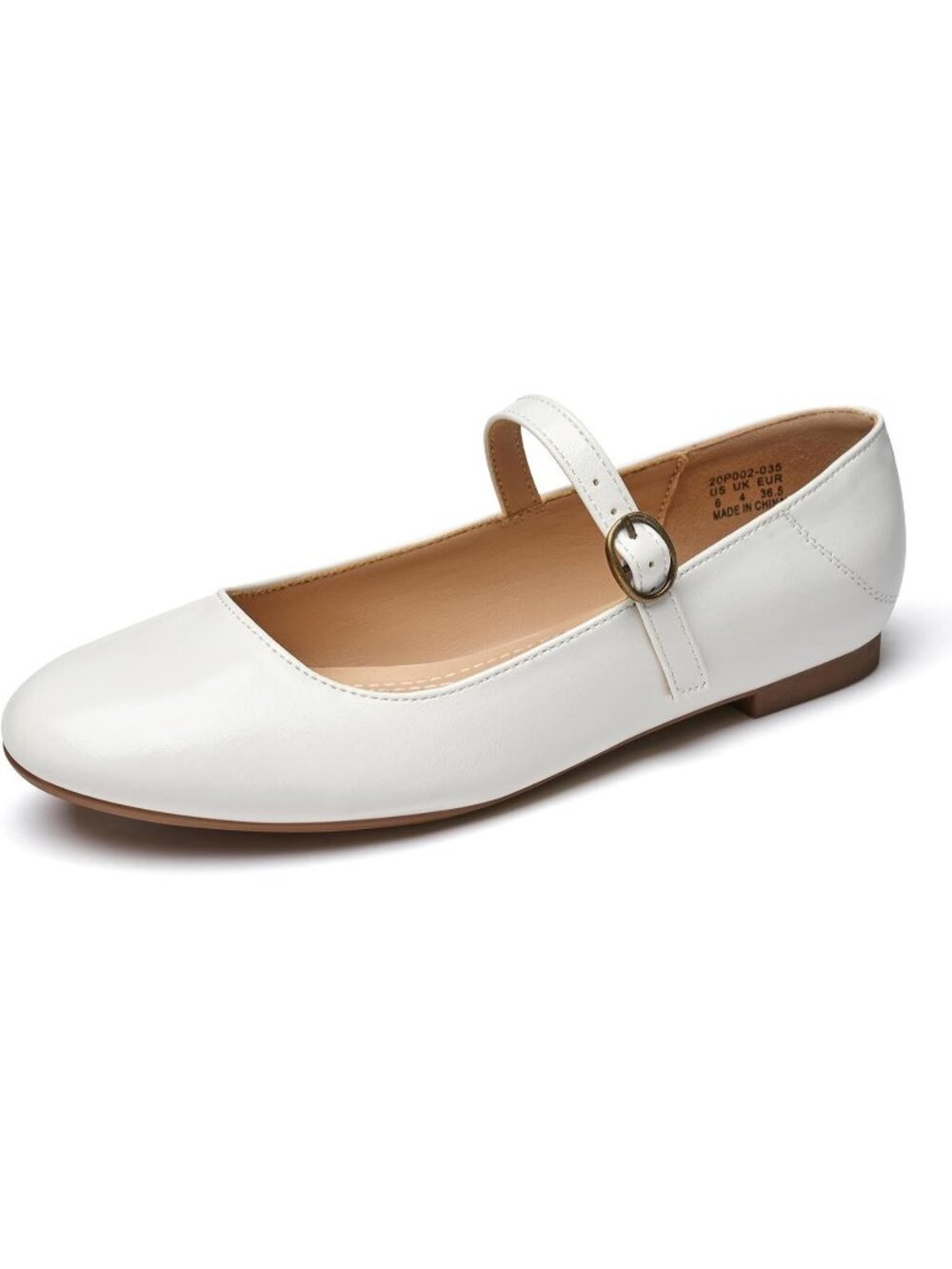 Women's PU White Round Toe Ballet Flats With Buckle Strap Comfortable Shoes
